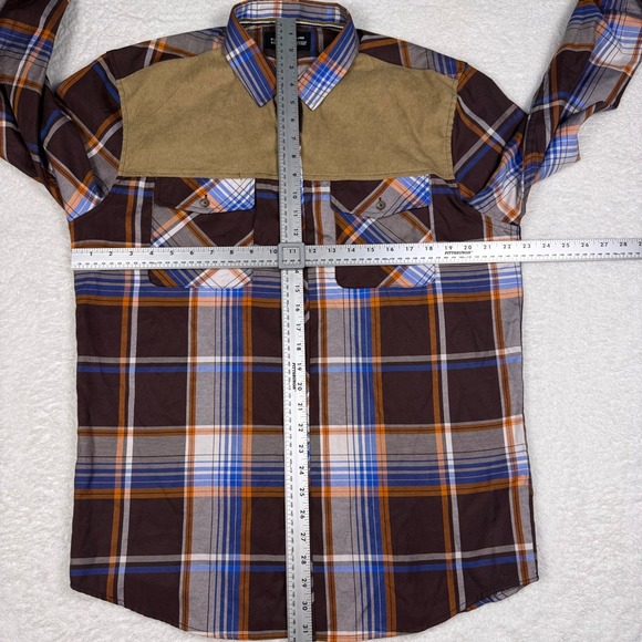 Mens Public Record Plaid Button Down‎ Shirt Brown Blue Orange Corduroy XL - Picture 6 of 8